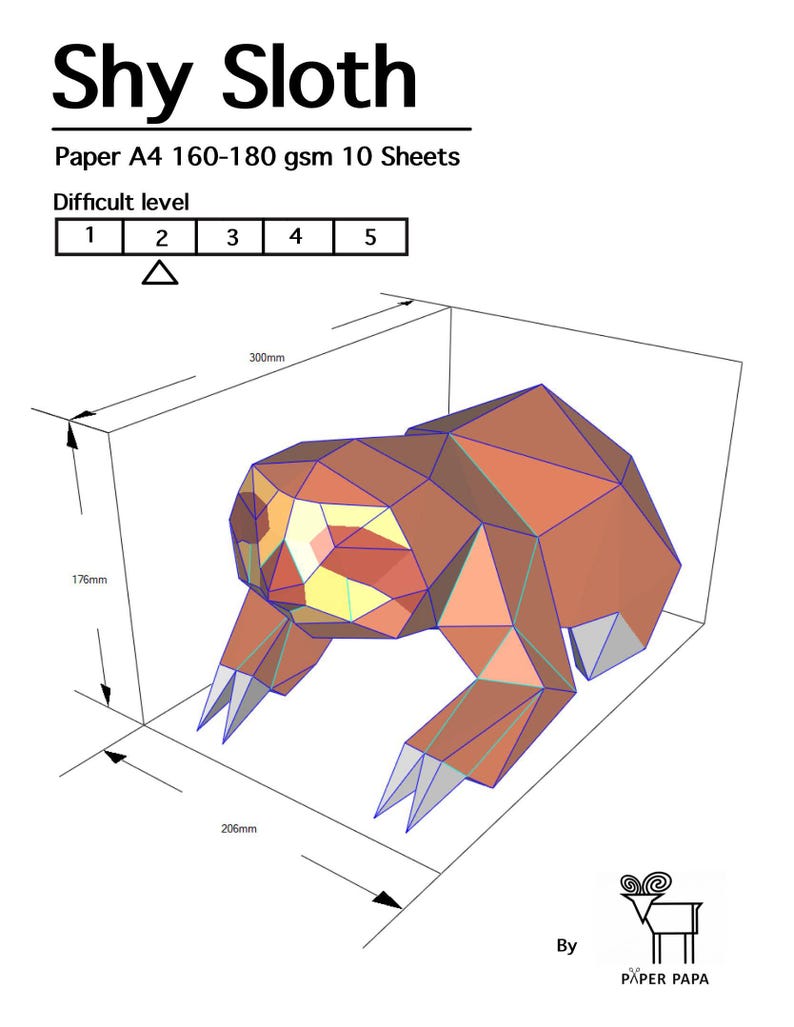 Papercraft Sloth Templete Shy Sloth Low Poly Papercraft Model Template (digital Download) - Etsy