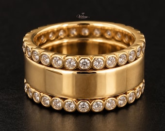 14K Solid Gold Oura Ring Cover Gen 5 Round Diamond Eternity Band Smart Ring Protector Stacking Diamond Framing Bands Diamond Enhancer Band
