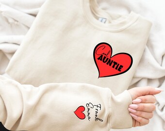 Benutzerdefinierte Tante Sweatshirt: Personalisierte Nichten Neffen Namen, Schwangerschaft offenbaren