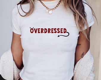 Overdressed Teufel Baby T-Shirt, Y2K Coquette Shirt, süßes böses Grafik-T-Shirt, trendiges heißes Mädchenästhetik-Top, Party-T-Shirt