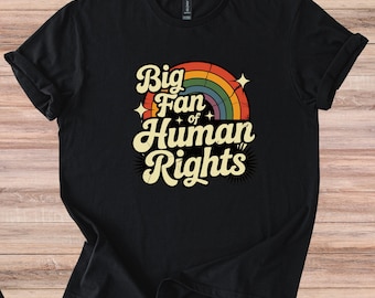 Big Fan of Human Rights Shirt, Retro Rainbow Tshirt, Radicalized by Basic Decency Tee, Everyone Welcome Gift For Liberal Anti Populism Gifts
