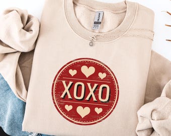 Vintage XOXO Valentinstag Sweatshirt, süßes Herz T-Shirt für Sie, Liebe Sweatshirt, romantischer Urlaub Crewneck, Geschenk für Freundin