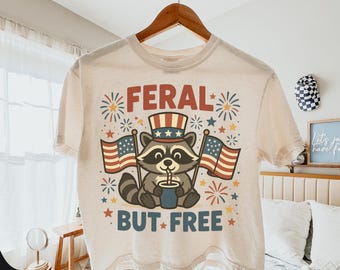 Comfort Colors ® Fourth ofaße Juli abgeschnitten T-Shirt, Vaterländisches Retro Boxy T-Shirt, wildes aber freie Waschbär-Hemd, 250 Jahre Amerika 4. Juli Hemd