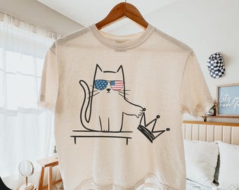 No Kings Cat Boxy Tee, Anti Trump Crop Tee, Patriotic America Shirt, We The People Tshirt, Cat Lover Shirt, USA Protest Tee