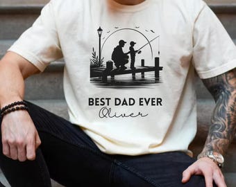 Comfort Colors ® Personalisiertes Angeln Dad Shirt, bestes Dad überhaupt T-Shirt, benutzerdefiniertes Vatertagsgeschenk für Papa, Vater und Sohn Angeln Shirt