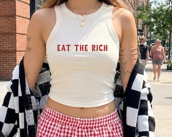 Essen Sie das reiche Racer Tank Top Shirt, Y2K Anti Billionaire Shirt