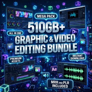 510GB Video Editing Bundle | Premiere Pro Presets, After Effects Templates, LUTs, Motion Graphics, SFX, PLR MRR Assets