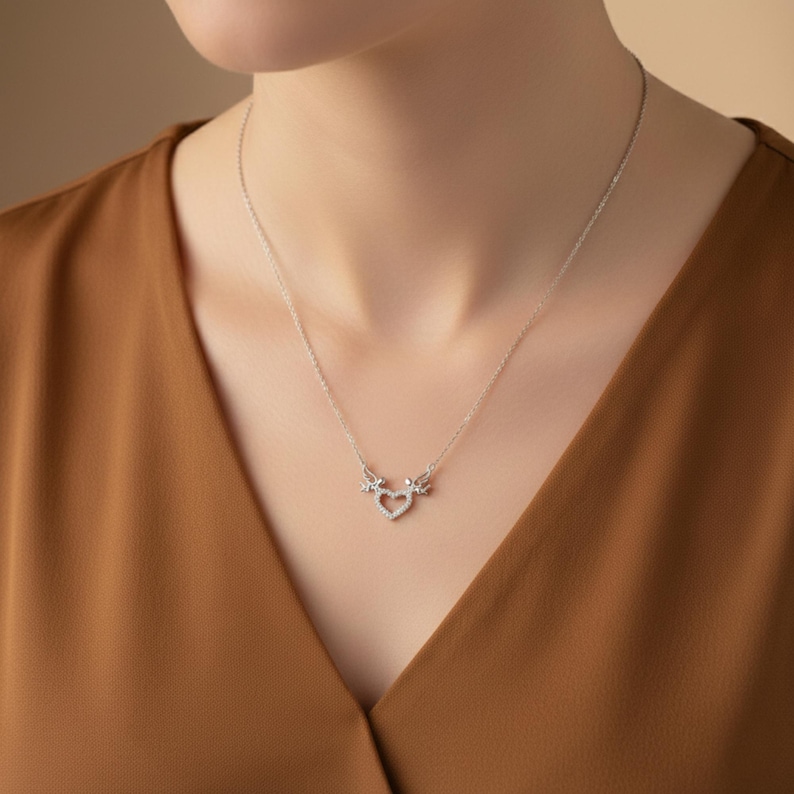 Angle Cupid Heart Pendant Necklace, Cherub Angel Charm Necklace, Lovable Heart Shape Necklace, Baptism Gift, Moissanite Diamond Promise Gift image 1