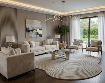 Dywan wełniany tuftowany ręcznie, wzór 3D Zen Garden Sand, salon i sypialnia