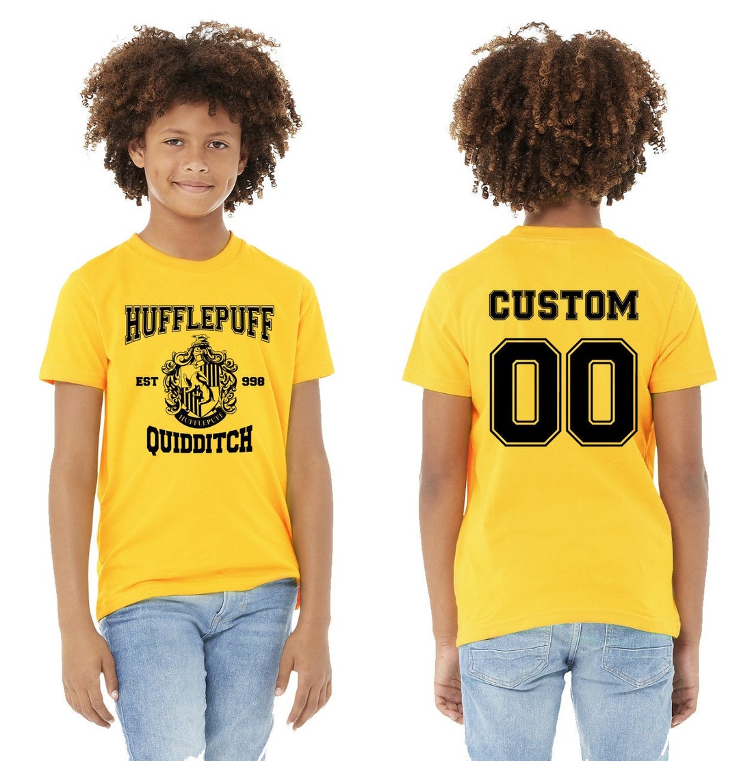 Personalized Kids Wizard Hufflepuffe Quidditch Jersey Shirt With Your