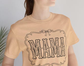 Mama T-Shirt for Women with Vintage Frame Design, Floral Outline Graphic