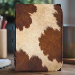 Western bijbelkoffer van imitatierundleer | Bruin-witte schrifthoes van PU-leer met ritssluiting en handvat | Heilige boekentas (M, L, XL of 2XL)