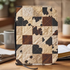 Estuche para Biblia con diseño de patchwork estilo occidental / Funda de cuero sintético de vaca vintage con cremallera y asa, talla M, L, XL o XXL