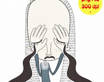 Cute Crying Girl PNG | Weird Emotional Face Illustration | Sad but Cute Art | Printable Wall Art | Digital Download 300 DPI