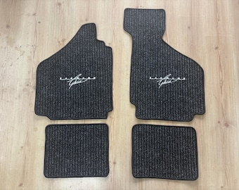 VW Karmann Ghia Type 14 Floor Mats Carpet Ribbed Black Silver Embroidery  (4 Pcs) 1955-74