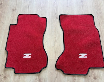 For Nissan Z32 300 ZX Fairlady Z Velour Carpet Floor Mats Red Silver Embroidery Set 2 Pcs 1990-96