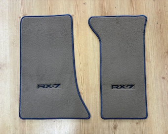 For Mazda 2nd Gen. RX-7 Floor Mats Carpet Gray Navy Blue Embroidery and Edge 2 pcs 1986-92