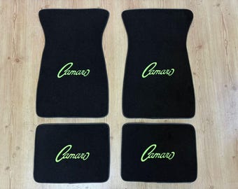 For Chevy Camaro Floor Mats Carpet Black Light Green Embroidery Set of 4 (1967-79)