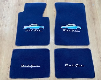 For Chevrolet Bel Air Floor Mats Carpet Navy blue Set  Of 4 All Embroidery 1955-57