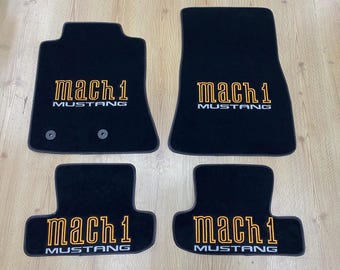 For Mustang Floor Mats Carpet  BLACK Orange Mach1 Embroideried (2015-2024)