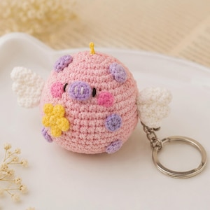 Pink Bee Crochet Keychain Handmade Cute Insect Plush Bag Charm Gift