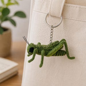 Crochet Grasshopper Keychain Realistic Insect Amigurumi Charm Handmade Nature Bug Gift Bag Charm