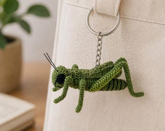 Crochet Grasshopper Keychain Realistic Insect Amigurumi Charm Handmade Nature Bug Gift Bag Charm
