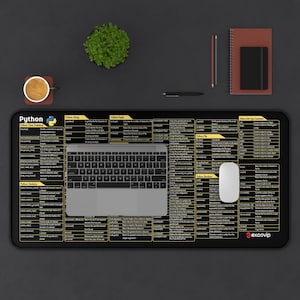 Alfombrilla de escritorio con hoja de trucos de Python, alfombrilla de ratón con atajos de programación, alfombrilla de escritorio grande para programadores, regalo para ingenieros de software, decoración de oficina para técnicos informáticos imagen 3