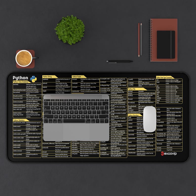 Alfombrilla de escritorio con hoja de trucos de Python, alfombrilla de ratón con atajos de programación, alfombrilla de escritorio grande para programadores, regalo para ingenieros de software, decoración de oficina para técnicos informáticos imagen 3