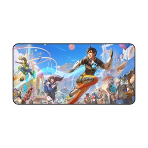 Alfombrilla de escritorio para juegos de Overwatch, alfombrilla de escritorio de Tracer, D.Va y Lucio, alfombrilla de ratón grande para juegos FPS, alfombrilla XXL colorida para accesorios de configuración de videojuegos de anime.