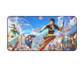 Overwatch Gaming Skrivbordsmatta, Tracer D.Va Lucio Heroes Skrivbordsmatta, FPS-spel Stor Musmatta, Färgglad Anime Videospel Setup Accessories XXL Matta
