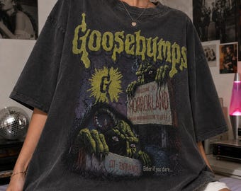 Vintage Comfort Colors Goosebumps Horrorland-tröja, R.L. Stine Horror Book-tröja, Välkommen till HorrorLand Halloween-tröja, 90-tals retropresent 2026