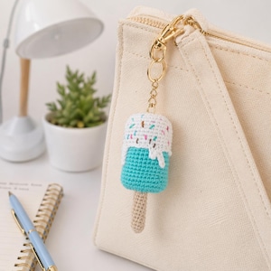 Crochet Ice Cream Popsicle Keychain, Cute Amigurumi Dessert Charm, Kawaii Summer Gift, Sweet Treat Keyring