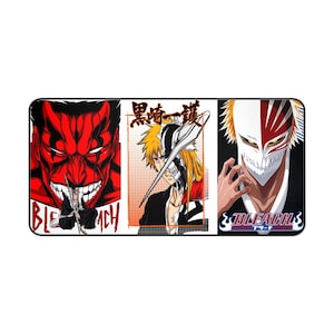 Alfombrilla de escritorio Bleach - Alfombrilla de ratón para juegos con máscara Hollow de Ichigo, alfombrilla de escritorio grande de Zaraki Kenpachi, alfombrilla de ordenador con estética anime, regalo para la configuración del escritorio manga