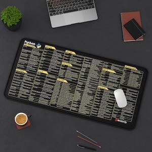 Alfombrilla de escritorio con hoja de trucos de Python, alfombrilla de ratón con atajos de programación, alfombrilla de escritorio grande para programadores, regalo para ingenieros de software, decoración de oficina para técnicos informáticos imagen 2