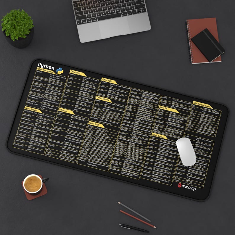 Alfombrilla de escritorio con hoja de trucos de Python, alfombrilla de ratón con atajos de programación, alfombrilla de escritorio grande para programadores, regalo para ingenieros de software, decoración de oficina para técnicos informáticos imagen 2