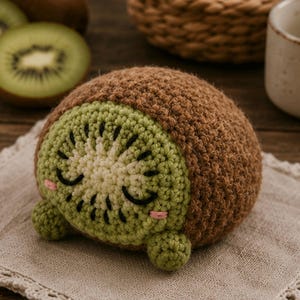 Kiwi Amigurumi Crochet Plush, Handmade Fruit Toy, Cute Kawaii Crochet Nursery Decor Gift