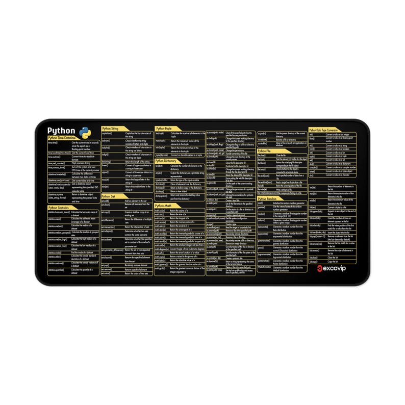 Alfombrilla de escritorio con hoja de trucos de Python, alfombrilla de ratón con atajos de programación, alfombrilla de escritorio grande para programadores, regalo para ingenieros de software, decoración de oficina para técnicos informáticos imagen 1