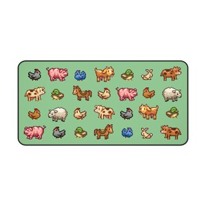 Alfombrilla de escritorio con diseño de granja pixelada, alfombrilla de escritorio con animales pixelados acogedores, alfombrilla de ratón con diseño de granja adorable y extendida, decoración de escritorio con estética de Stardew Valley, alfombrilla de ratón grande para juegos.