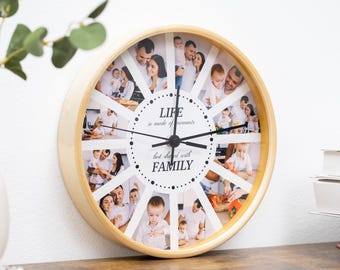 Family Photo Wall Clock, Personalized Memory Gift, Custom Name Picture Clock, Special Wedding Gift, Minimalist Home Decor, Housewarming Gift
