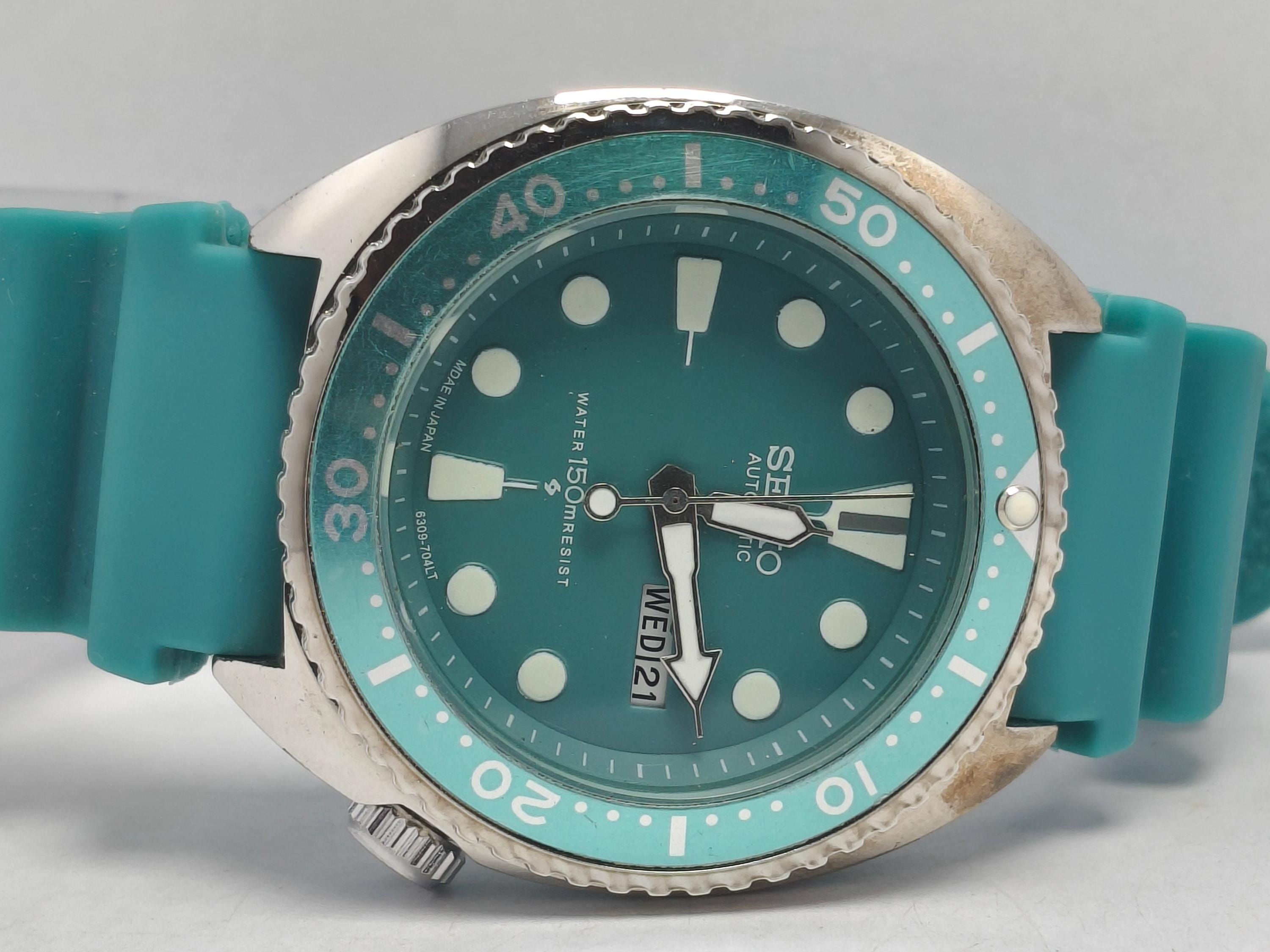 Vintage Seiko Turtle Automatic Wrist Watch: Matt Turquoise Dial