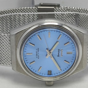 Vintage HMT Tareeq Date Armbanduhr, Sunburst Blaues Zifferblatt, India Made