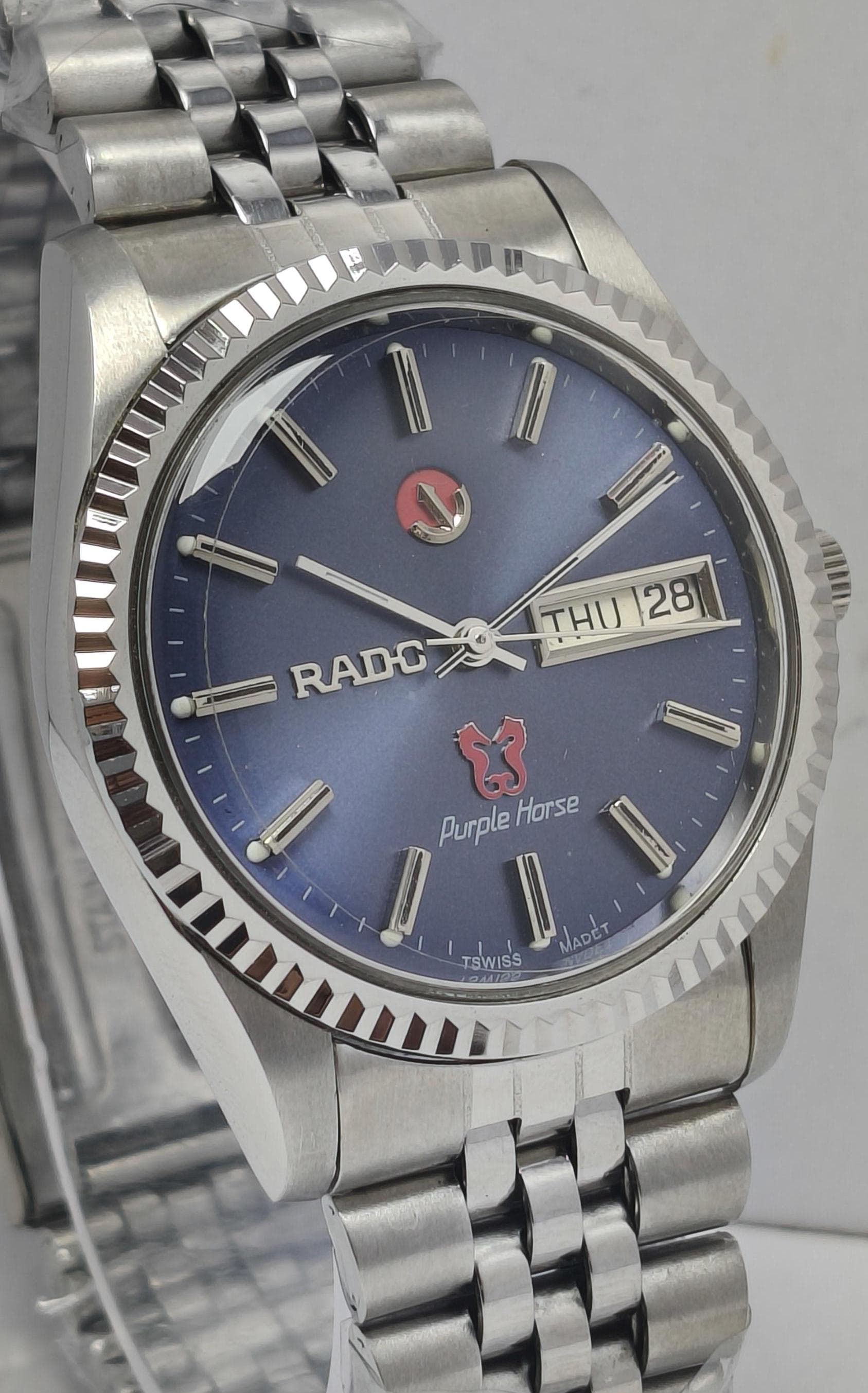 Vintage Refurbished Rado Purple Horse Automatic Blue Dial Day/date