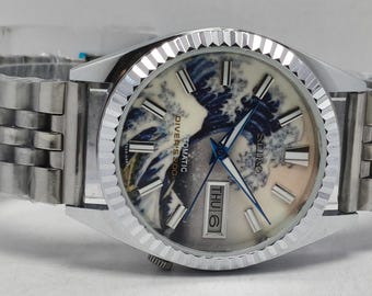 Seiko Wave Automatic Watch: Silver Stainless Steel, Blue Face