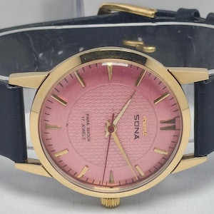 Vintage HMT Sona 17 Jewels Hand-Winding Wrist Watch, Pink Dial, India Made