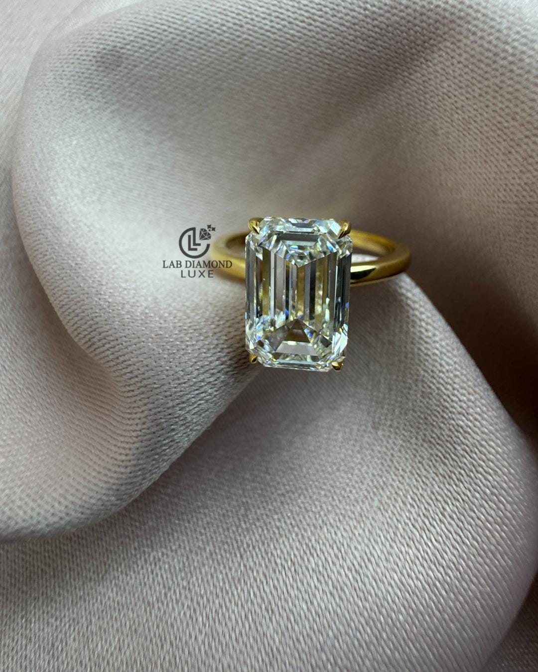 Emerald Cut Lab Grown Diamond Solitaire Ring –14K Yellow Gold - Etsy