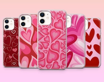 Herz Phone Case Romantic Valentines Cover für iPhone 17Pro, 16, 15, 14, 13, 12, Samsung S25, S24, S23Fe, S22, A16, A26, A56, Pixel 10, 9Pro