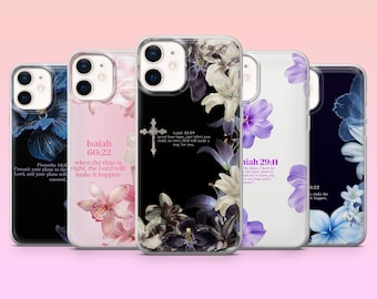 Bible verse Phone Case God Flower Cover for iPhone 17Pro, 16, 15, 14, 13, 12, Samsung S25, S24, S23Fe, S22, A16, A26, A56, Pixel 10, 9Pro