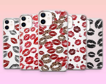 Kiss Handyhülle Lipstick Love für iPhone 17Pro, 16, 15, 14, 13, 12, Samsung S25, S24, S23Fe, S22, A16, A26, A56, Pixel 10, 9Pro