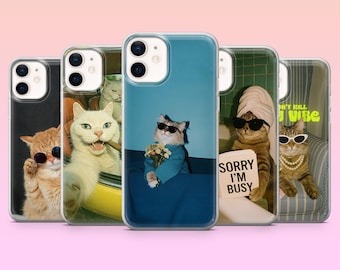 Stylish cat Phone Case Funny Animal Cover for iPhone 17Pro, 16, 15, 14, 13, 12, Samsung S25, S24, S23Fe, S22, A16, A26, A56, Pixel 10, 9Pro
